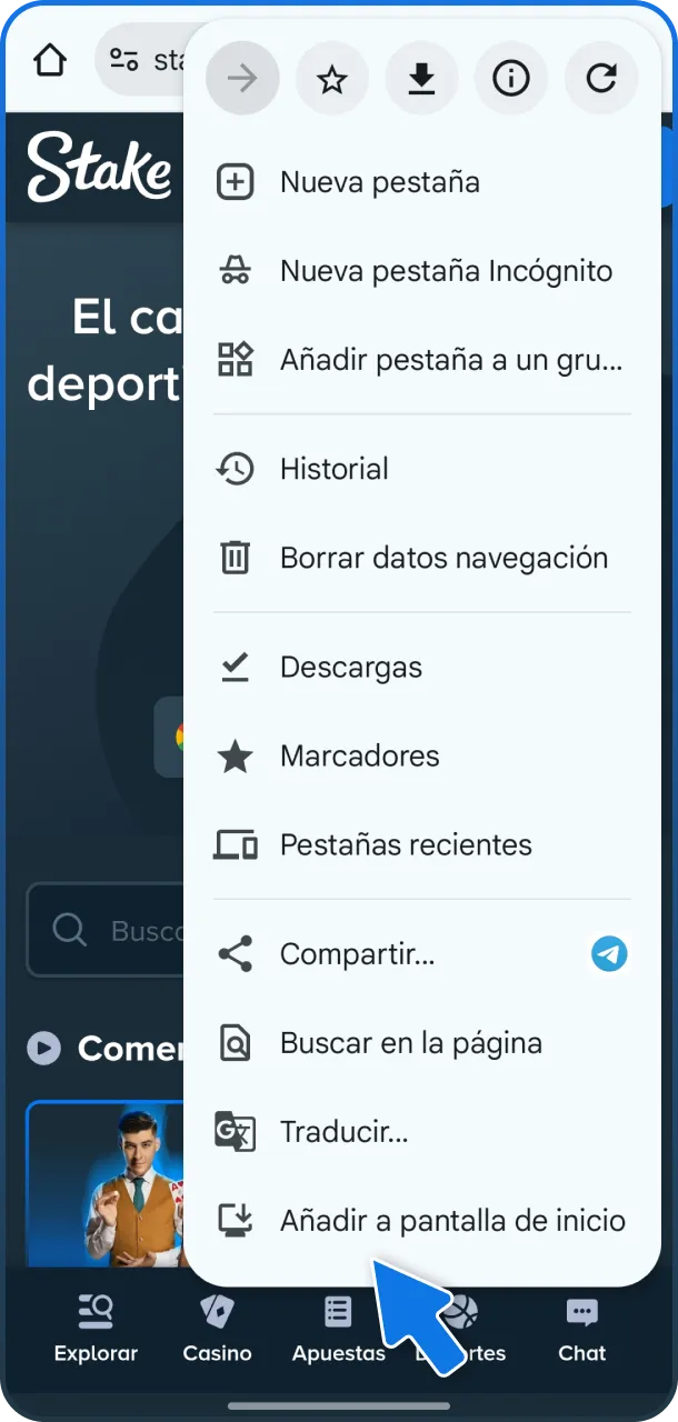 Agrega un acceso directo para entrar rápidamente a Stake Aviator hoy.