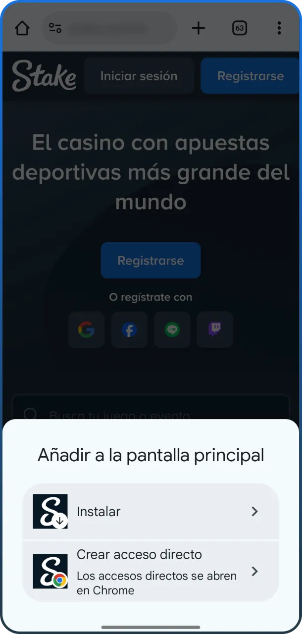 Crea un acceso rápido en tu dispositivo para jugar Stake Aviator.