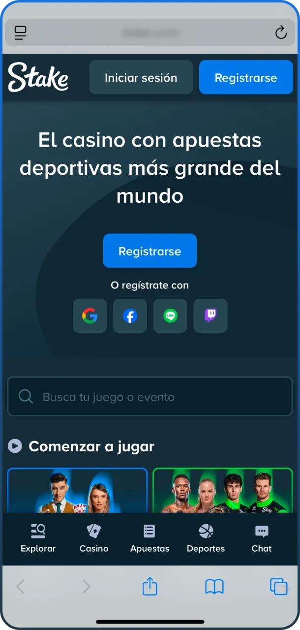 Abre Safari en tu dispositivo iOS para acceder a Stake Aviator.