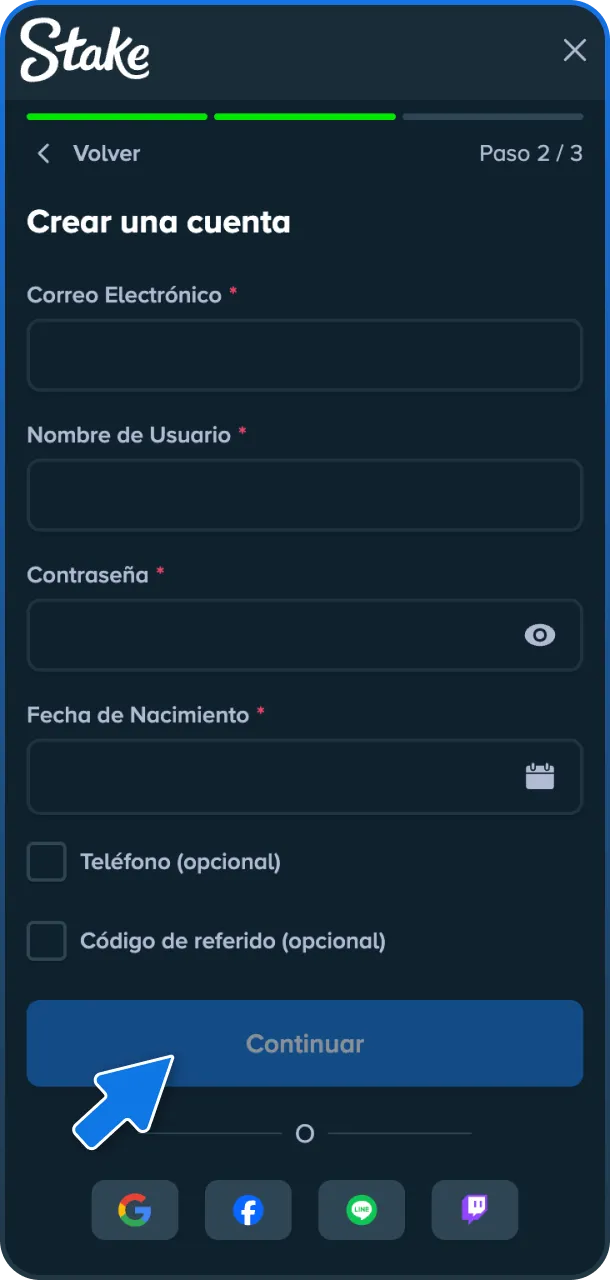 Crea tu cuenta de forma rápida para unirte al Stake casino hoy.