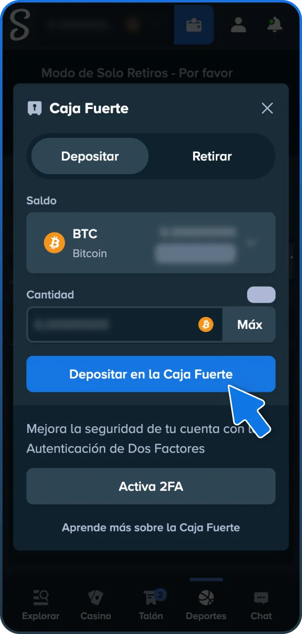 Realiza un depósito para tu primera apuesta en Stake.