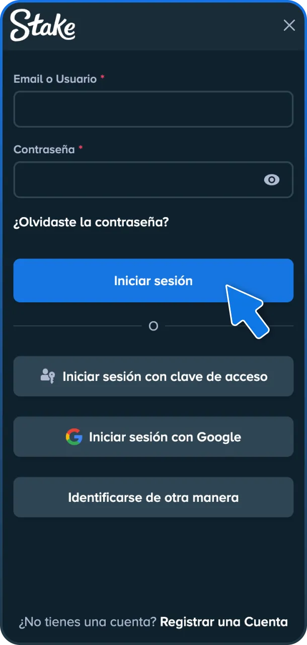Inicia sesión en tu cuenta y realiza tu apuesta en Stake.