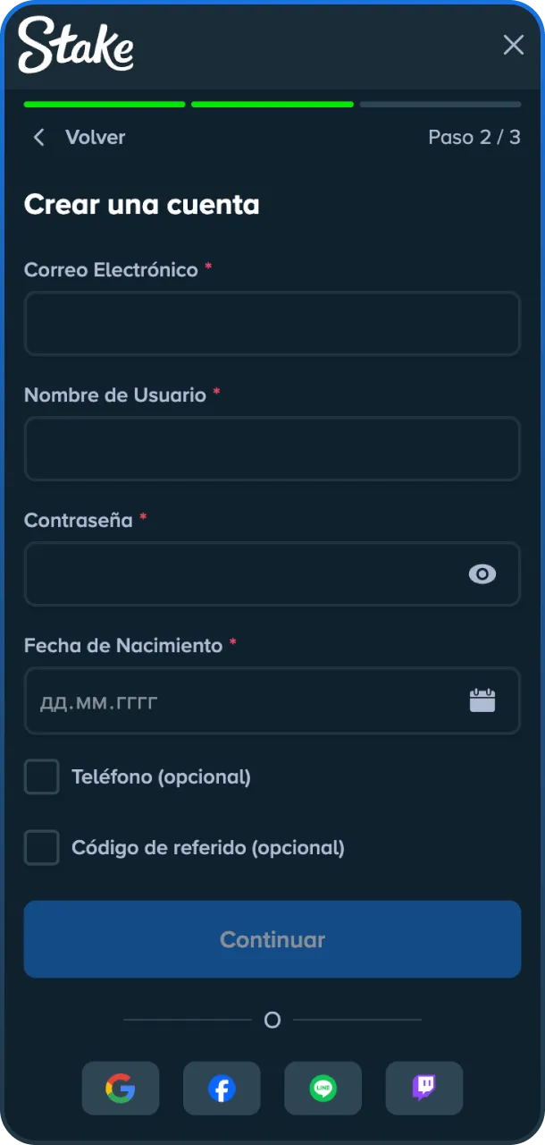 Regístrate y reclama bonificaciones en Stake.