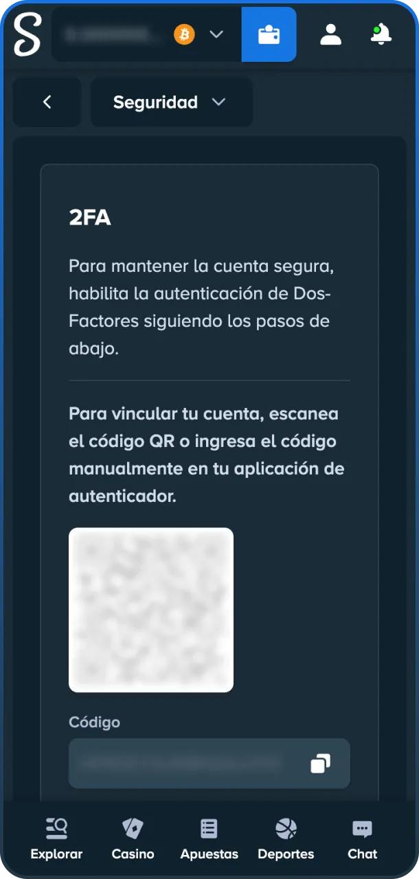 Habilite 2FA y juegue Stake de forma segura.