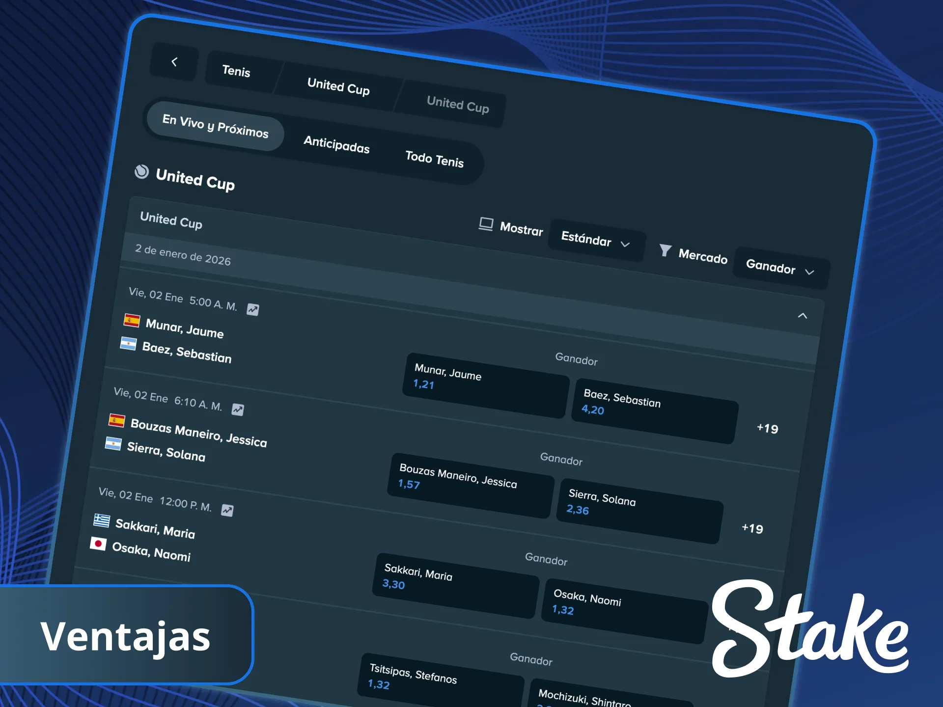 Buenas apuestas de tenis en Stake.