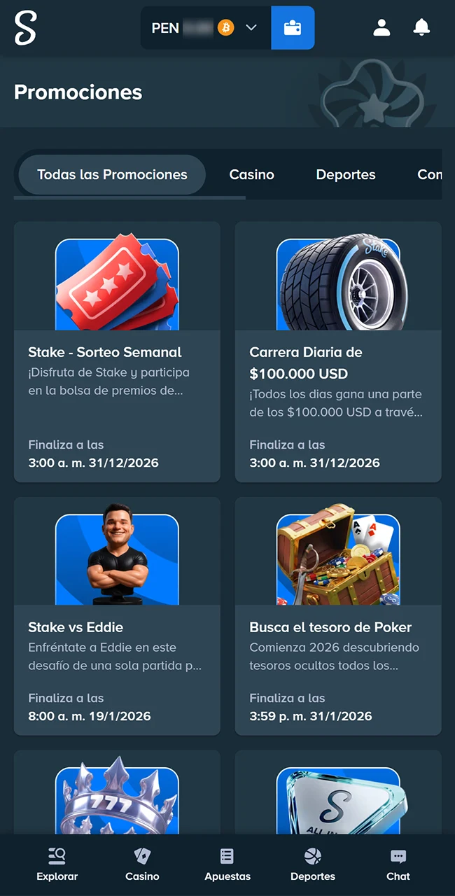Reclamá tus promociones y bonos exclusivos en el sitio oficial Stake Perú.