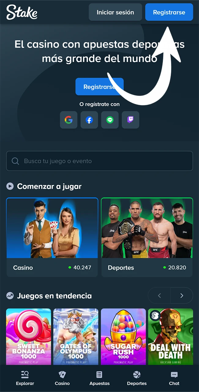 Iniciá tu registro de usuario nuevo en el sitio oficial Stake.