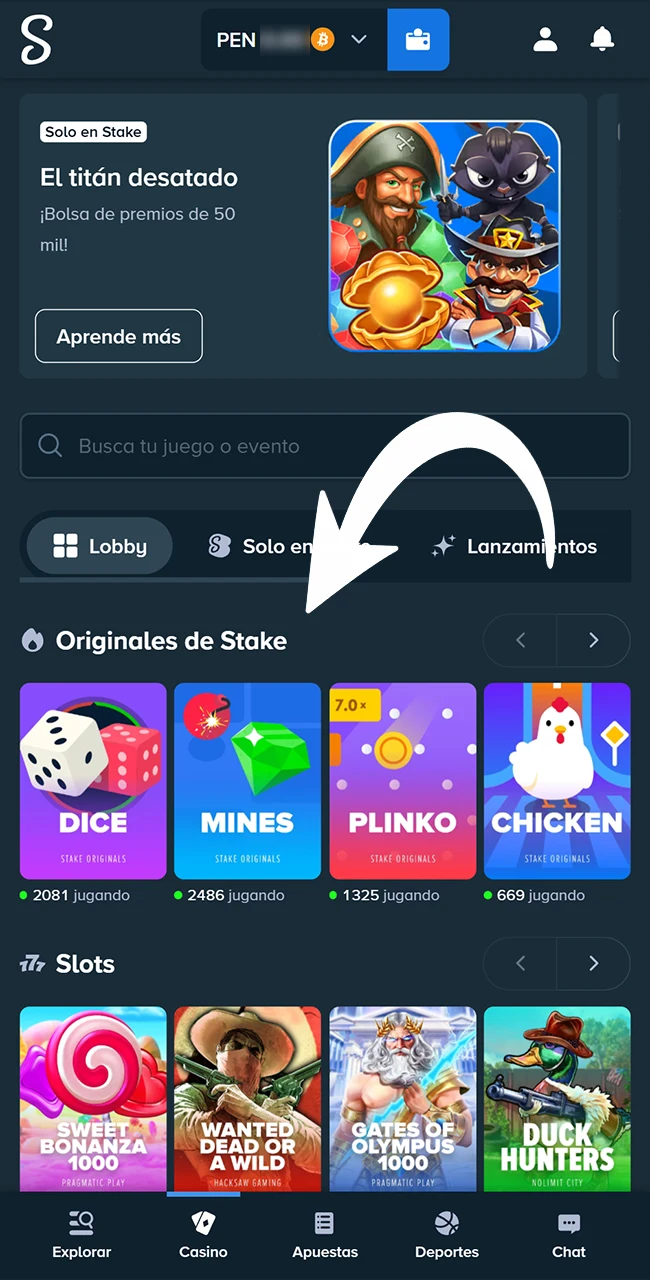 Añadí fondos a tu billetera virtual en el sitio oficial Stake.