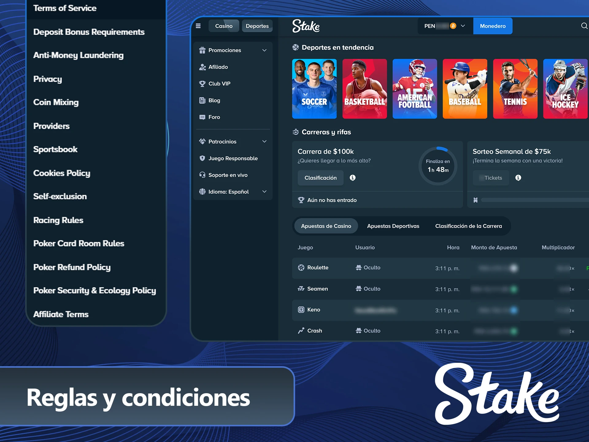 Leé los términos legales vigentes en el sitio oficial Stake Perú.